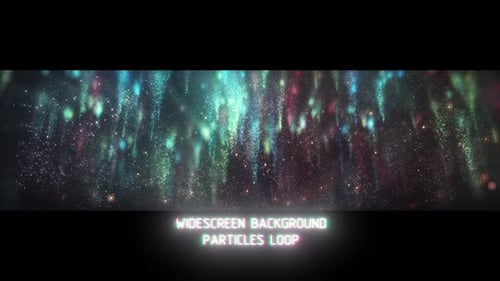 Widescreen Animated Background with Falling Colorful Glitter Particles