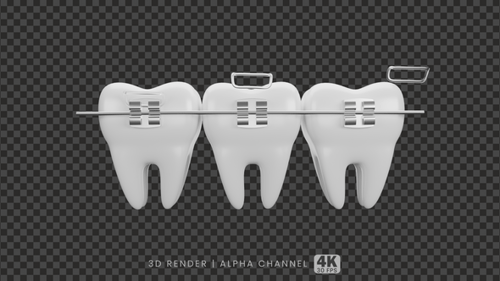 Dientes dentales neutros con aparatos ortopédicos en el canal alfa. Útil para conceptos dentales, presentaciones clínicas