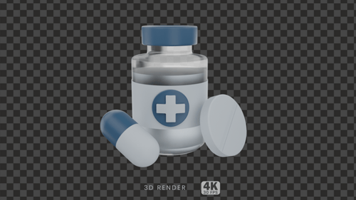 Medical Bottle And Two Pills Isolated background