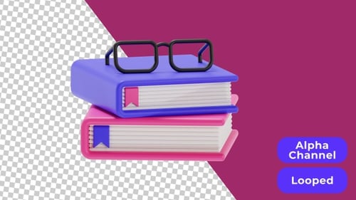3D Animated Books and Glasses | Alpha Channel