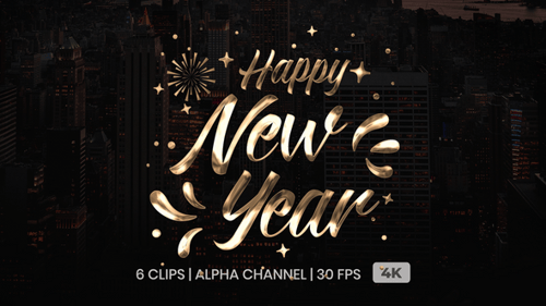Animated Metallic Happy New Year Calligraphy Titles