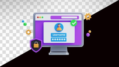 3d animation of secure login interface on desktop screen