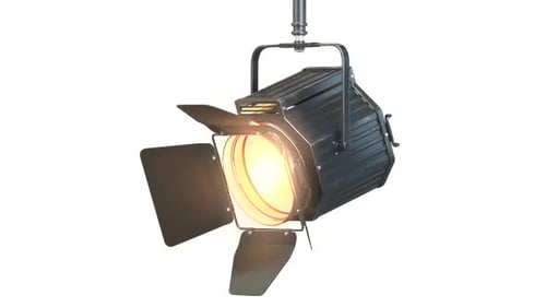 Studio film spotlight projector with lens flares. Professional stage light equipment animation