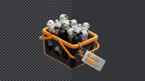 Animated 3D Shopping Basket with Gifts for Black Friday Sales