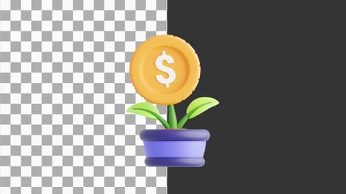 3D Animation of Dollar Plant Nurturing Finances and Financial Growth | Alpha Channel