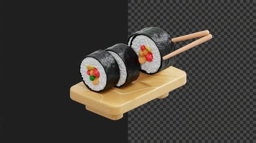 3D Sushi Roll Japanese Food Animation Transparent Background