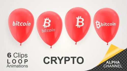 Red Bitcoin Balloons Floating Loop Animation