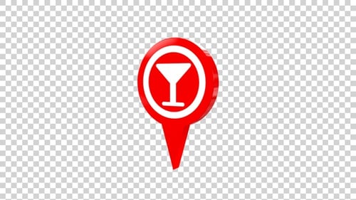 3D Martini Glass Map Pin Icon Reveal Animation