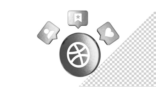 Animated 3D Metallic Social Media Engagement Icons