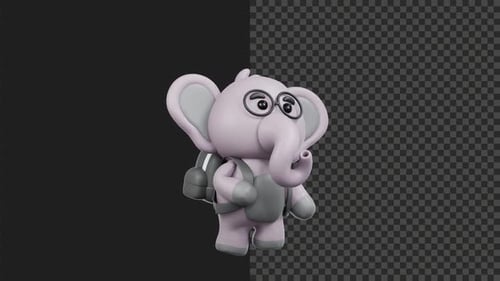 Cute 3D Cartoon Elephant Student Character Walking and Waving