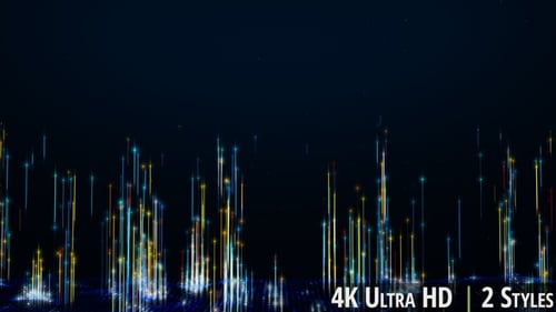 4K Digital binary database with highlight threads lines extending upwards showing traffic data