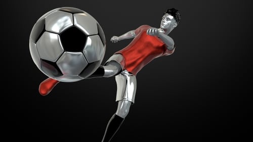 3D Metallic Soccer Player Animation Kicking Dribbling and Header