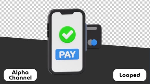 3D Card Payment Animation - Mobile Payment Confirmation | Alpha Channel