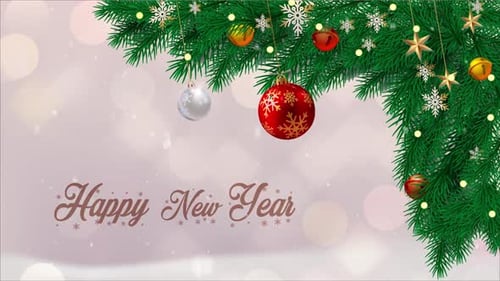 Festive Christmas Branch with Happy New Year Greeting Animation