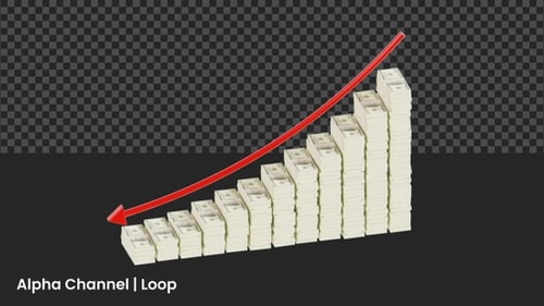 Gráfico 3D de flecha descendente con animación de dinero | Alpha Loop