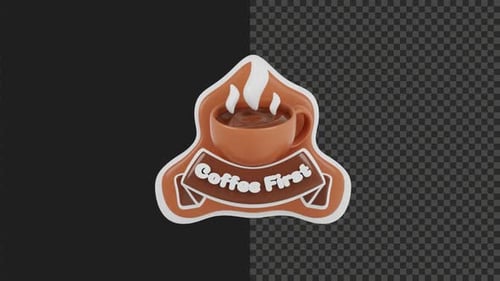 Modern Animated 3D Coffee Cup Icon with Text Reveal