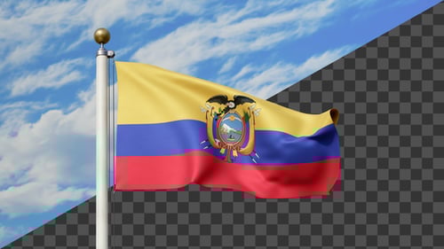 Ecuador Flag Waving on a Flag Pole, Alpha Included