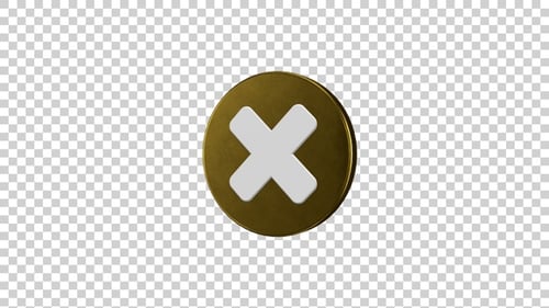 3D Gold Rotating X Mark Icon Animation