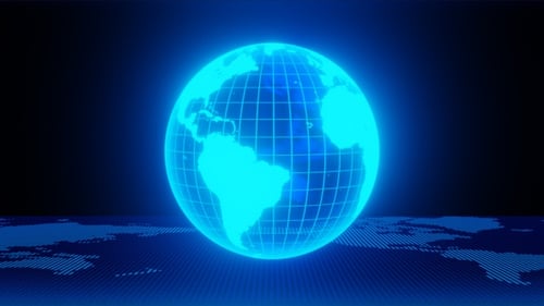 Futuristic Rotating Digital Earth Globe Hologram with Global Map