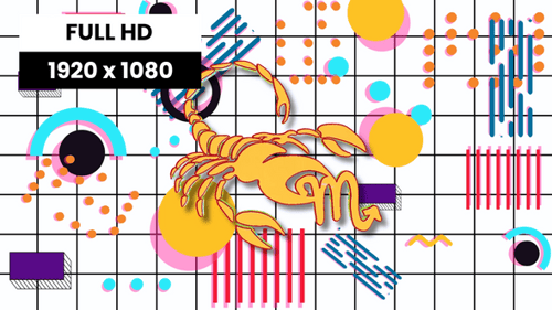 Retro Animated Scorpion Zodiac Sign on Geometric Grid