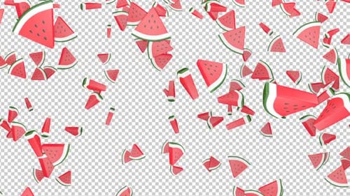 Falling Overlay 3D Watermelon Pieces Animation on Alpha Channel, Loop