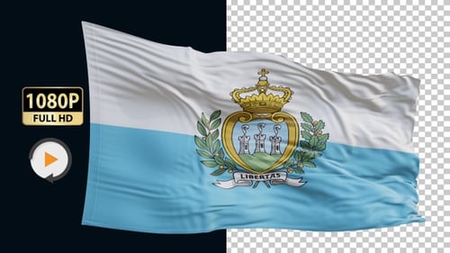 San Marino Flag Waving with Realistic Cloth Motion