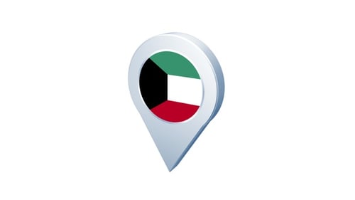 3D Rotating Kuwait Flag Location Pin Icon