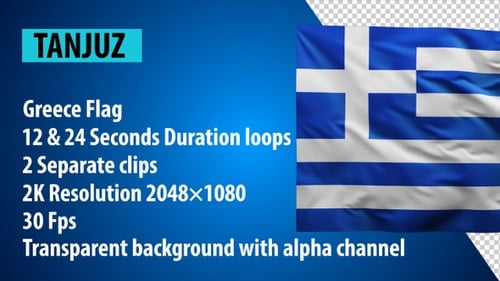 Greece Flag Waving Loop With Alpha Channel