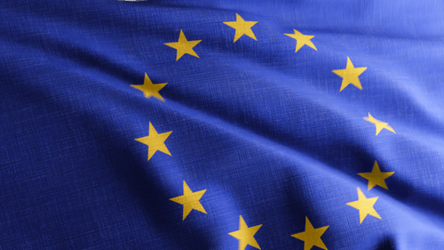 European Union Flag Waving on Dark Background