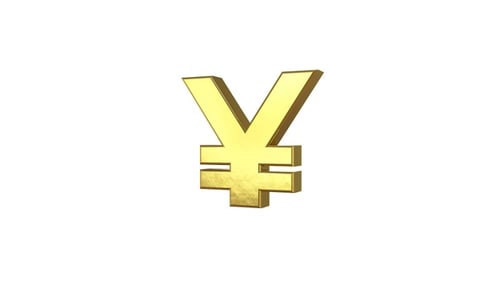 Rotating Golden Yen Yuan Currency Symbol 3D