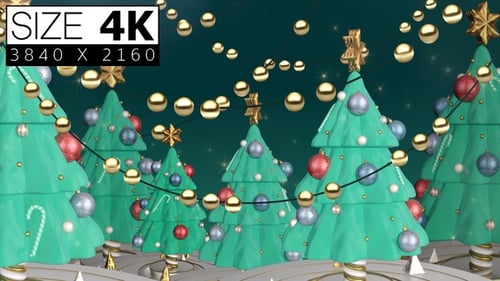 Animated Christmas Trees and Ornaments Festive Background