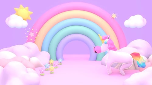 Pastel Rainbow Land With Unicorn