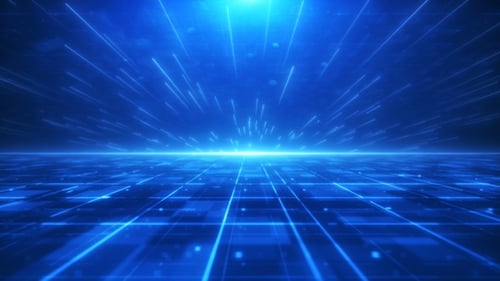 Futuristic Blue Digital Grid Logo Reveal Intro