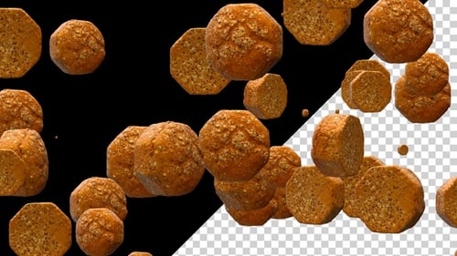 Falling 3D Biscuits Looping Animation with Alpha Channel