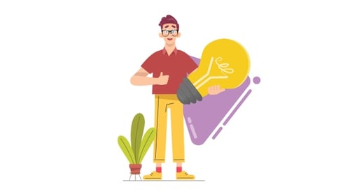 Animated Man Presenting New Idea with Lightbulb
