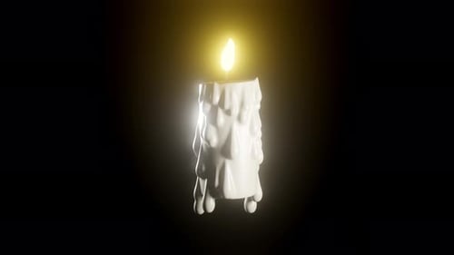 Flickering 3D White Candle with Melting Wax