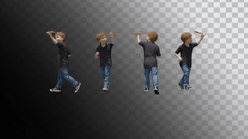 Animated Boy Running with Toy Airplane Cutout