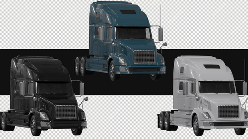 Pack Of 3 Semi Trucks In Different Colors Rotating On Alpha Loop