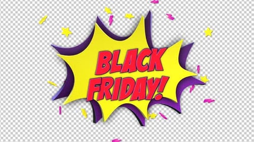 Black Friday Comic Text Package on Alpha Channel, Loop