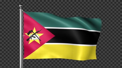 Realistic Waving Mozambique National Flag on Flagpole