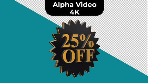 Animated 3D Gold 25 Percent Off Discount Tag