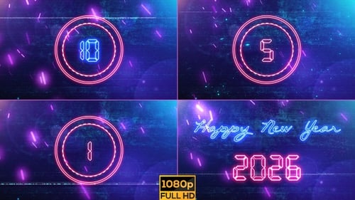 Happy New Year Neon Countdown Animation
