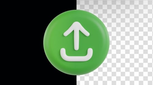 Animação 3D do botão de upload no canal alfa