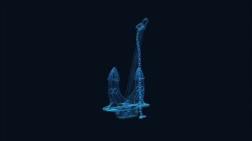 Futuristic Wireframe Anchor with Chain Rotating Holographic Animation