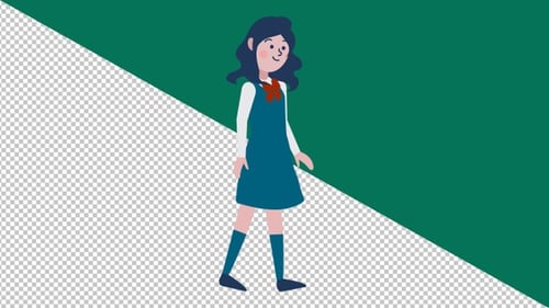 Flat Design Cartoon Girl Walking Cycle Animation