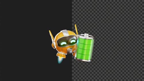 3D Robot With Full Baterry Animation Transparent Background