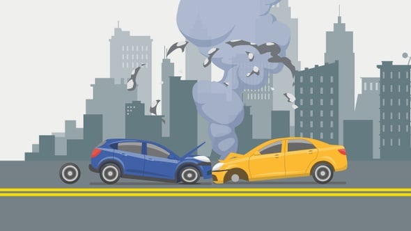 Flat Design Car Accident in City with Smoke, Backgrounds Motion ...