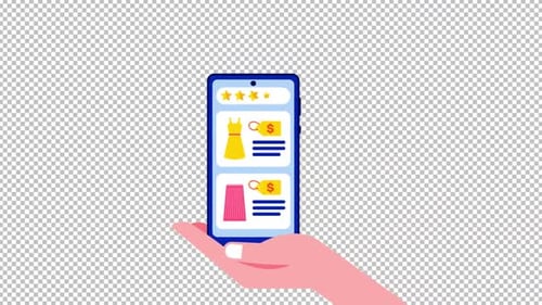 Hand Holding Mobile Phone Online Shopping Animation