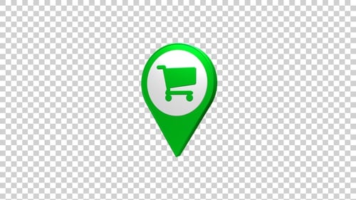 3D Shopping Cart Location Pin Icon Animation