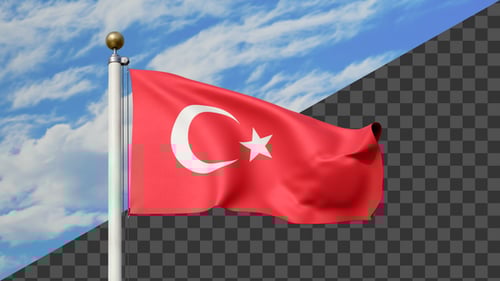 Realistic Turkey Flag Waving on Pole with Alpha Channel
